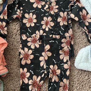Black and Pink Floral Jumpsuit Set